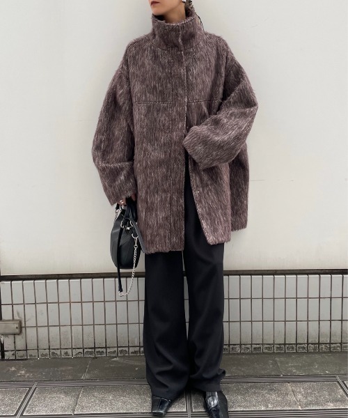 今期最新作☆受注会No.1シャギースタンドネックコート新品 She's Closet ステンカラーコート コート スタンドネックミドル丈