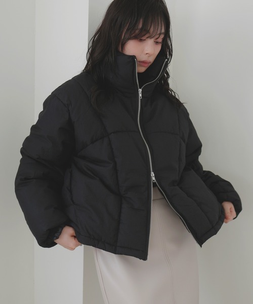 チェックファイバーショートダウン（ダウンジャケット/コート