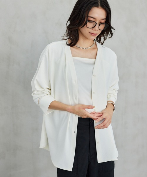 BARNYARDSTORM（バンヤードストーム）の「BARNYARDSTORM / ダブルクロスシャツカーデ ＜セットアップ対応＞【「BABALOG」チャンネルご紹介アイテム】【新色追加】（シャツ/ブラウス・レディース・チャコール/ホワイト/ブラック/モカ・M/S）」の6枚目の写真