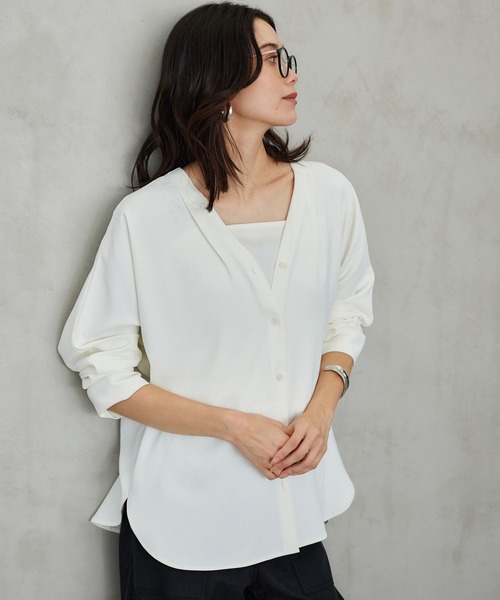 BARNYARDSTORM（バンヤードストーム）の「BARNYARDSTORM / ダブルクロスシャツカーデ ＜セットアップ対応＞【「BABALOG」チャンネルご紹介アイテム】【新色追加】（シャツ/ブラウス・レディース・チャコール/ホワイト/ブラック/モカ・M/S）」の8枚目の写真