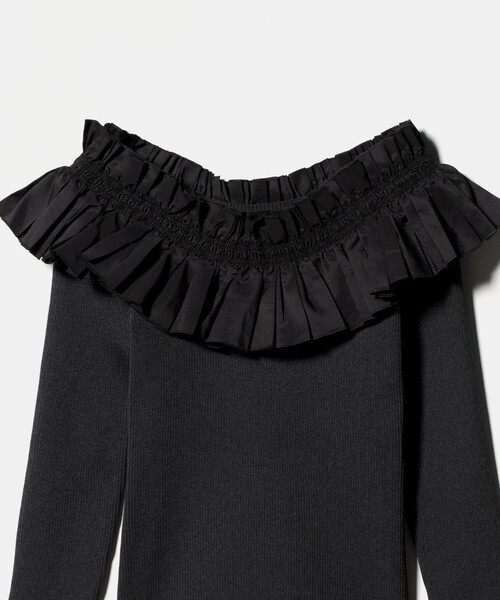 ギャザー オフショルダー 7分袖ニット ‐ウォッシャブル‐（ニット