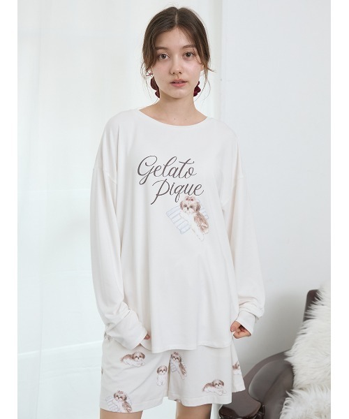 【4/19限定ご希望値下げ】 GELATO PIQUE ホワイトルームウェア シーズ―ジャガードワンピース（ルームウェア/パジャマ）｜gelato