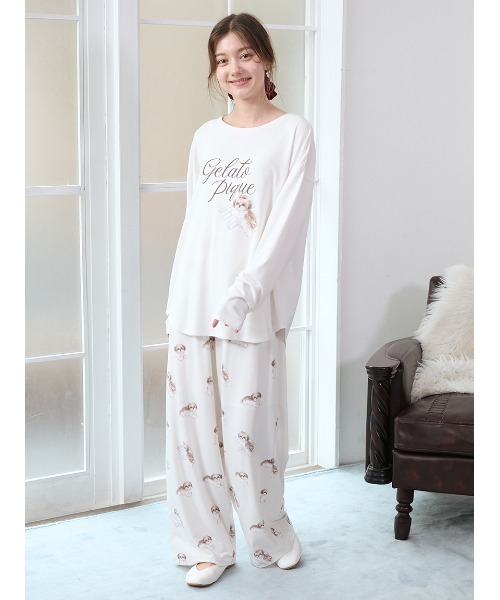 【4/19限定ご希望値下げ】 GELATO PIQUE ホワイトルームウェア シーズ―ジャガードワンピース（ルームウェア/パジャマ）｜gelato