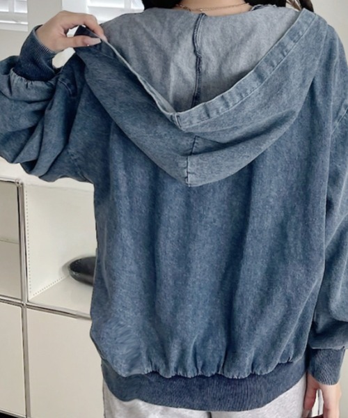 A.D.C.L.(エーディーシーエル)の「フード付き フルジップ デニムジャケット(Gジャン)(デニムジャケット・レディース・ブラック/ブルー・M/L)」の5枚目の写真