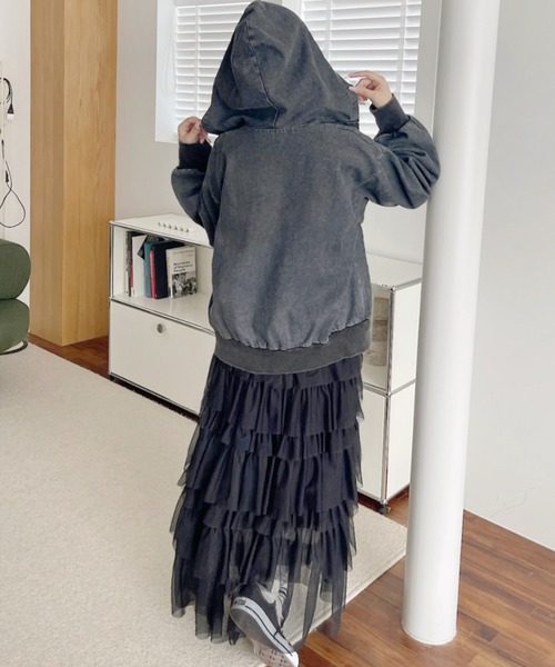 A.D.C.L.(エーディーシーエル)の「フード付き フルジップ デニムジャケット(Gジャン)(デニムジャケット・レディース・ブラック/ブルー・M/L)」の3枚目の写真