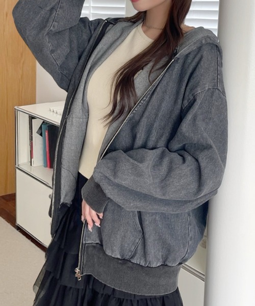 A.D.C.L.(エーディーシーエル)の「フード付き フルジップ デニムジャケット(Gジャン)(デニムジャケット・レディース・ブラック/ブルー・M/L)」の21枚目の写真