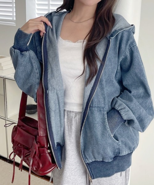 A.D.C.L.(エーディーシーエル)の「フード付き フルジップ デニムジャケット(Gジャン)(デニムジャケット・レディース・ブラック/ブルー・M/L)」の14枚目の写真