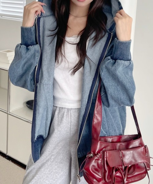 A.D.C.L.(エーディーシーエル)の「フード付き フルジップ デニムジャケット(Gジャン)(デニムジャケット・レディース・ブラック/ブルー・M/L)」の7枚目の写真