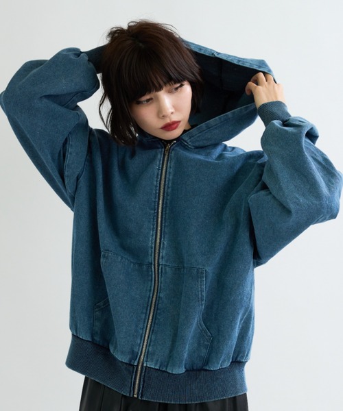 A.D.C.L.(エーディーシーエル)の「フード付き フルジップ デニムジャケット(Gジャン)(デニムジャケット・レディース・ブラック/ブルー・M/L)」の7枚目の写真