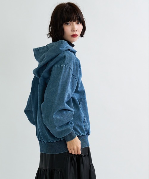 A.D.C.L.(エーディーシーエル)の「フード付き フルジップ デニムジャケット(Gジャン)(デニムジャケット・レディース・ブラック/ブルー・M/L)」の4枚目の写真