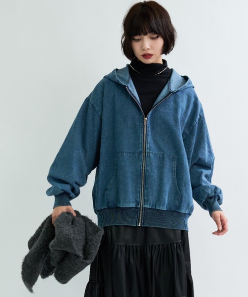 A.D.C.L.(エーディーシーエル)の「フード付き フルジップ デニムジャケット(Gジャン)(デニムジャケット・レディース・ブラック/ブルー・M/L)」の3枚目の写真