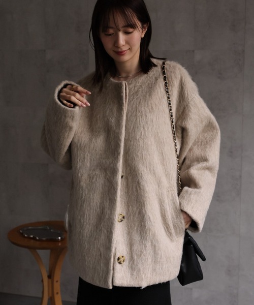 sakishimatokyo（サキシマトーキョー）の「シャギー ノーカラーコクーンコート（ノーカラーコート・レディース・アイボリー/ベージュ/チャコールグレー/グレー/ブラック・FREE）」の5枚目の写真