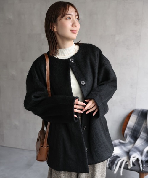 sakishimatokyo（サキシマトーキョー）の「シャギー ノーカラーコクーンコート（ノーカラーコート・レディース・アイボリー/ベージュ/チャコールグレー/グレー/ブラック・FREE）」の6枚目の写真