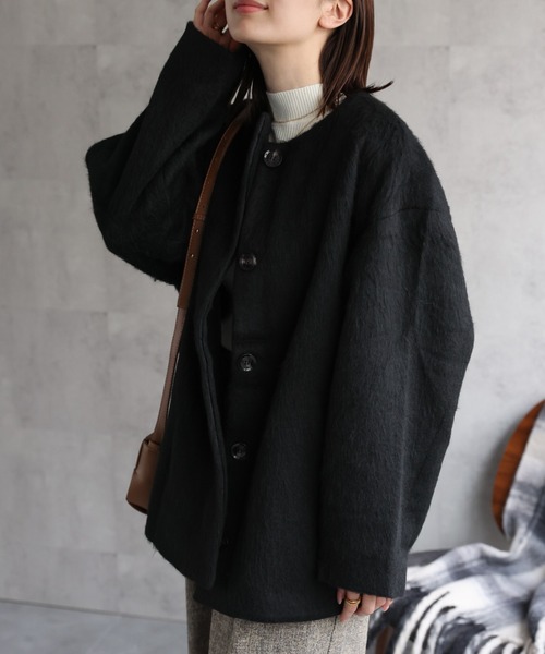 sakishimatokyo（サキシマトーキョー）の「シャギー ノーカラーコクーンコート（ノーカラーコート・レディース・アイボリー/ベージュ/チャコールグレー/グレー/ブラック・FREE）」の8枚目の写真