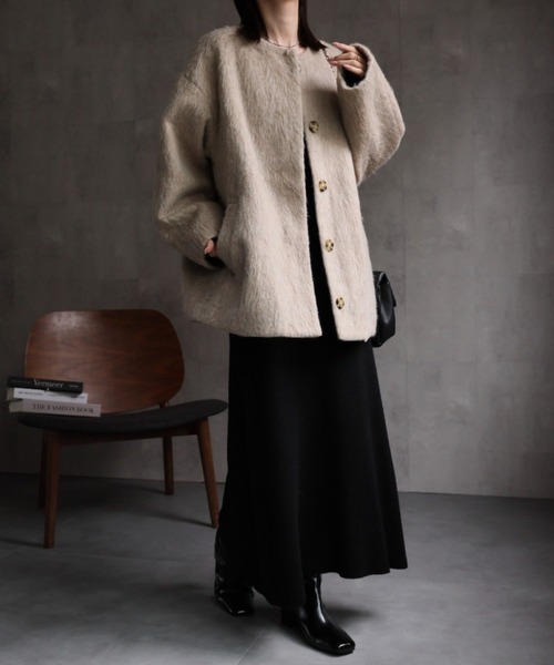 セール】シャギー ノーカラーコクーンコート（ノーカラーコート