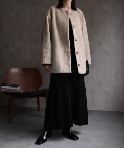 セール】シャギー ノーカラーコクーンコート（ノーカラーコート