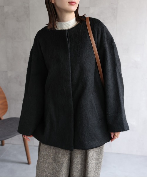 sakishimatokyo（サキシマトーキョー）の「シャギー ノーカラーコクーンコート（ノーカラーコート・レディース・アイボリー/ベージュ/チャコールグレー/グレー/ブラック・FREE）」の7枚目の写真