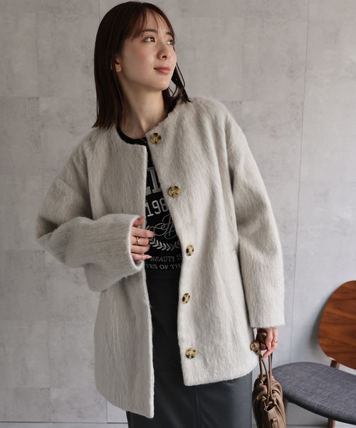 sakishimatokyo（サキシマトーキョー）の「シャギー ノーカラーコクーンコート（ノーカラーコート・レディース・アイボリー/ベージュ/チャコールグレー/グレー/ブラック・FREE）」の10枚目の写真