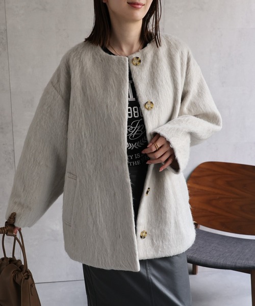 sakishimatokyo（サキシマトーキョー）の「シャギー ノーカラーコクーンコート（ノーカラーコート・レディース・アイボリー/ベージュ/チャコールグレー/グレー/ブラック・FREE）」の13枚目の写真