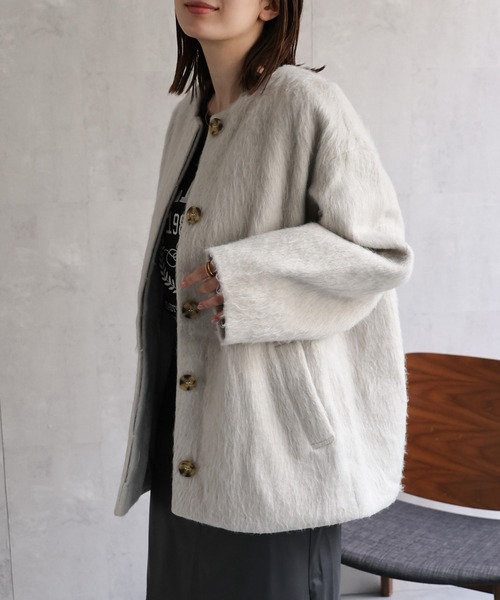 sakishimatokyo（サキシマトーキョー）の「シャギー ノーカラーコクーンコート（ノーカラーコート・レディース・アイボリー/ベージュ/チャコールグレー/グレー/ブラック・FREE）」の14枚目の写真