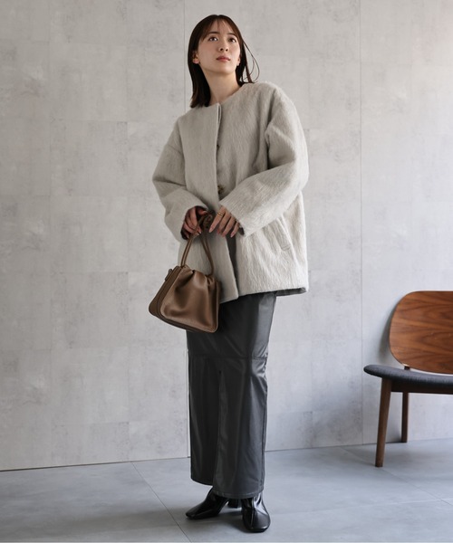 sakishimatokyo（サキシマトーキョー）の「シャギー ノーカラーコクーンコート（ノーカラーコート・レディース・アイボリー/ベージュ/チャコールグレー/グレー/ブラック・FREE）」の11枚目の写真