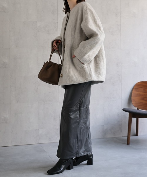sakishimatokyo（サキシマトーキョー）の「シャギー ノーカラーコクーンコート（ノーカラーコート・レディース・アイボリー/ベージュ/チャコールグレー/グレー/ブラック・FREE）」の12枚目の写真
