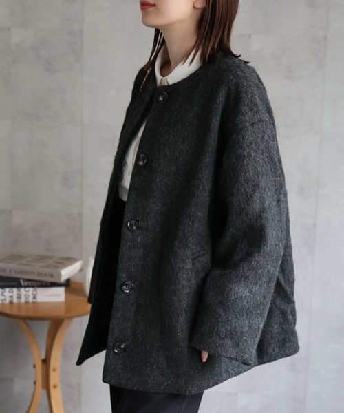 sakishimatokyo（サキシマトーキョー）の「シャギー ノーカラーコクーンコート（ノーカラーコート・レディース・アイボリー/ベージュ/チャコールグレー/グレー/ブラック・FREE）」の19枚目の写真