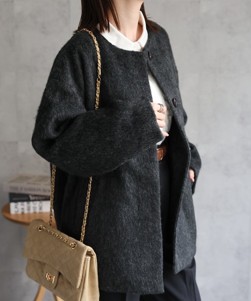 sakishimatokyo（サキシマトーキョー）の「シャギー ノーカラーコクーンコート（ノーカラーコート・レディース・アイボリー/ベージュ/チャコールグレー/グレー/ブラック・FREE）」の18枚目の写真