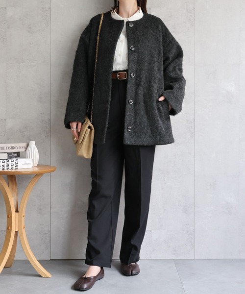 セール】シャギー ノーカラーコクーンコート（ノーカラーコート