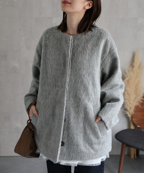 sakishimatokyo（サキシマトーキョー）の「シャギー ノーカラーコクーンコート（ノーカラーコート・レディース・アイボリー/ベージュ/チャコールグレー/グレー/ブラック・FREE）」の21枚目の写真