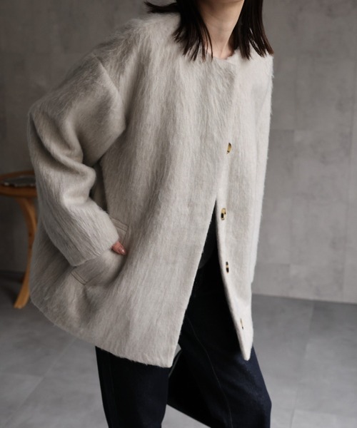 セール】シャギー ノーカラーコクーンコート（ノーカラーコート