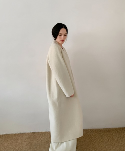 Deuxieme Classeノーカラーリバーウールコート Deuxieme Classeノーカラーリバーウールコート Deuxieme Classeノー