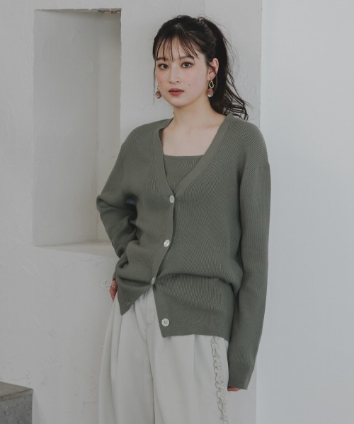 slattgir（スラットジール）の「高身長　ニットアンサンブル（カーディガン＋キャミソール）（セットアップ対応）（トールサイズ）Essenave（ニット/セーター・レディース・ブラック/ベージュ/カーキ・TM/TL/TLL/T3L）」の7枚目の写真