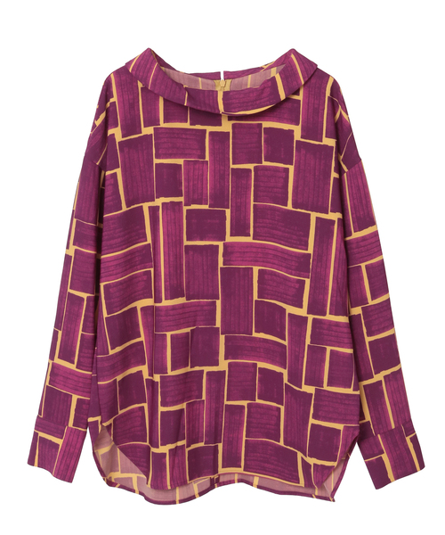 セール】ブラッシュマークプリントハイネックブラウス（シャツ