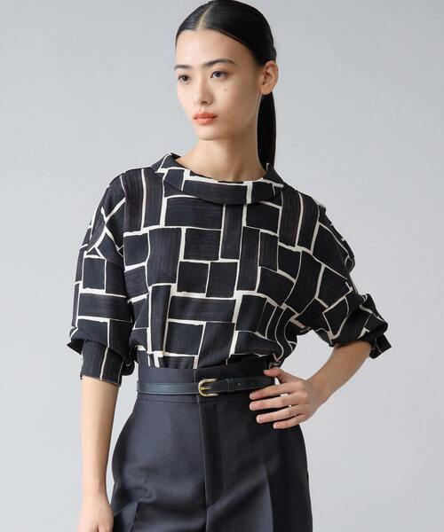 ブラッシュマークプリントハイネックブラウス（シャツ/ブラウス