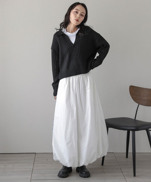 AMELY（エミリー）の「スキッパーデザインニットトップス（ニット/セーター・レディース・アイボリー/グレー/ブラック/モスグリーン/ブラウン・フリー）」の10枚目の写真