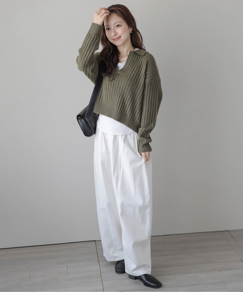 AMELY（エミリー）の「スキッパーデザインニットトップス（ニット/セーター・レディース・アイボリー/グレー/ブラック/モスグリーン/ブラウン・フリー）」の18枚目の写真