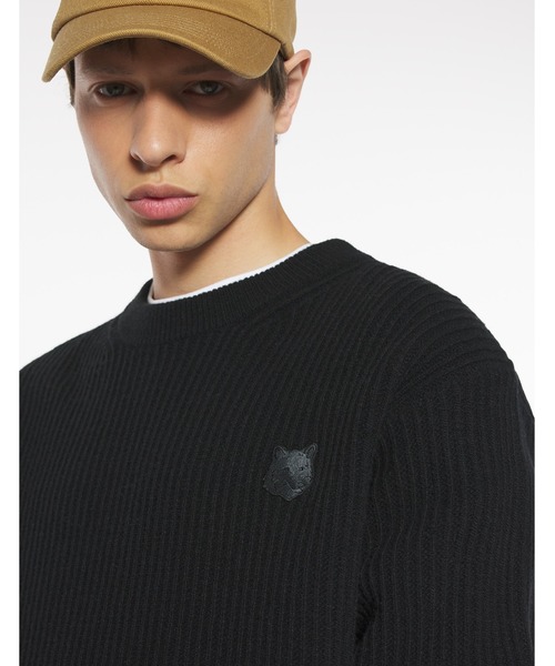 Maison Kitsune(メゾンキツネ)の「FOX HEAD WOOL RIBBED JUMPER(ニット/セーター・メンズ・ブラック/アイボリー・XS/S/M/L/XL)」の1枚目の写真