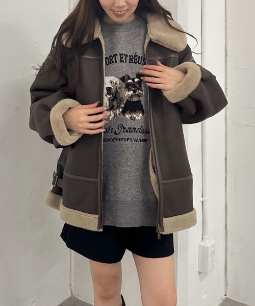 archives(アルシーヴ)の「フェイクレザーミドルムートンジャケット(ムートンコート・レディース・ブラック/ブラウン・MEDIUM)」の13枚目の写真