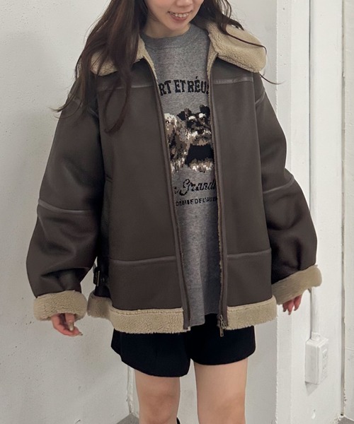 archives(アルシーヴ)の「フェイクレザーミドルムートンジャケット(ムートンコート・レディース・ブラック/ブラウン・MEDIUM)」の14枚目の写真