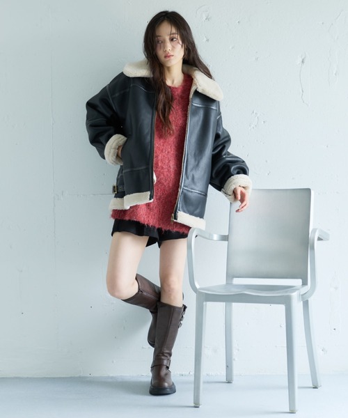 ジャケット・アウター archive real leather mouton far jacket セール】ムートンライダースジャケット／（ムートンコート）｜archives