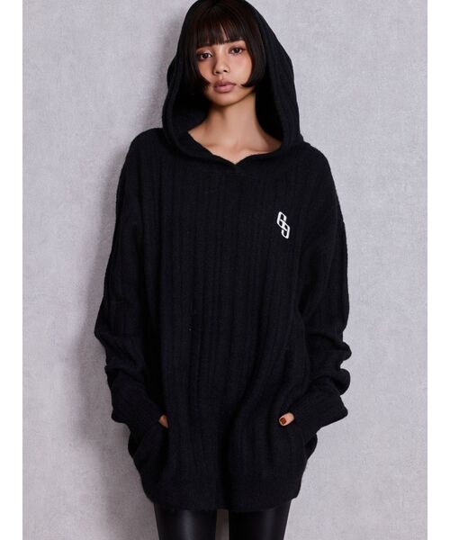 セール】ランダムリブGG HOODIEニットチュニック（ワンピース）｜GYDA