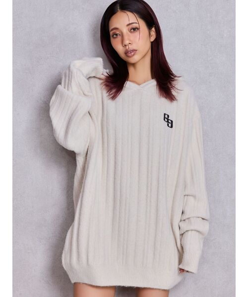 GYDA（ジェイダ）の「ランダムリブGG HOODIEニットチュニック（ワンピース・レディース・ブラウン/アイボリー/ブラック・FREE）」の4枚目の写真