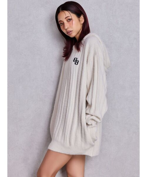 GYDA（ジェイダ）の「ランダムリブGG HOODIEニットチュニック（ワンピース・レディース・ブラウン/アイボリー/ブラック・FREE）」の5枚目の写真