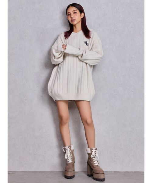 GYDA（ジェイダ）の「ランダムリブGG HOODIEニットチュニック（ワンピース・レディース・ブラウン/アイボリー/ブラック・FREE）」の7枚目の写真