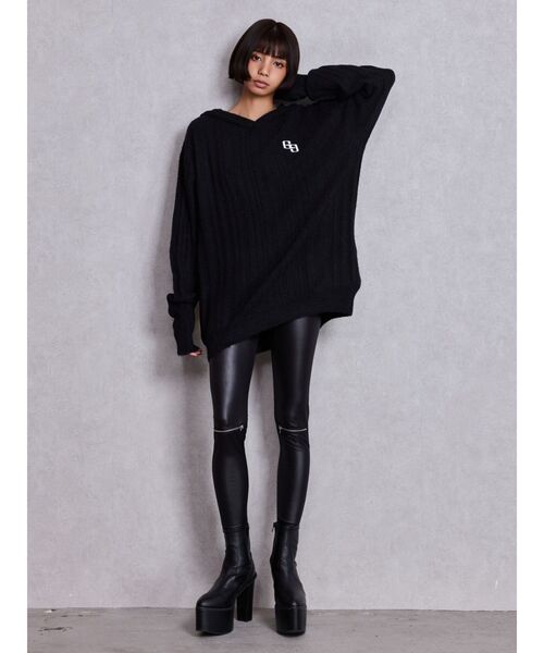 GYDA（ジェイダ）の「ランダムリブGG HOODIEニットチュニック（ワンピース・レディース・ブラウン/アイボリー/ブラック・FREE）」の14枚目の写真