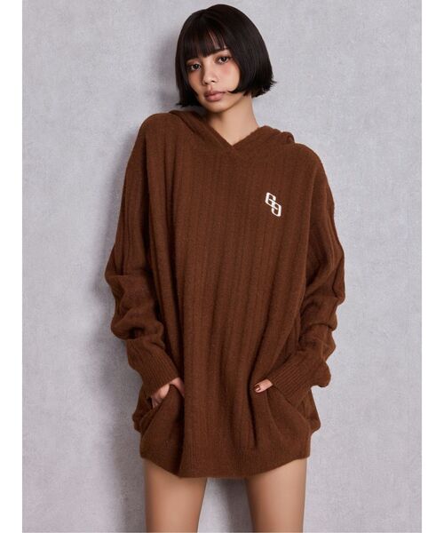 GYDA（ジェイダ）の「ランダムリブGG HOODIEニットチュニック（ワンピース・レディース・ブラウン/アイボリー/ブラック・FREE）」の16枚目の写真