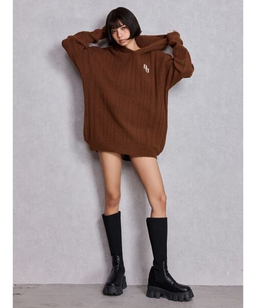 GYDA（ジェイダ）の「ランダムリブGG HOODIEニットチュニック（ワンピース・レディース・ブラウン/アイボリー/ブラック・FREE）」の19枚目の写真
