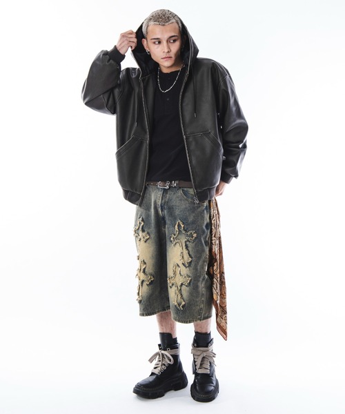 SHORT ROUND(ショートラウンド)の「SHORTROUND/PUフードブルゾン(ブルゾン・メンズ・ブラウン/ブラック・LARGE/MEDIUM)」の8枚目の写真