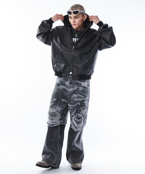 SHORT ROUND(ショートラウンド)の「SHORTROUND/PUフードブルゾン(ブルゾン・メンズ・ブラウン/ブラック・LARGE/MEDIUM)」の21枚目の写真